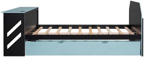 Bellemave Full Size Gaming Bed with Desk and USB and Twin Size Trundle, Wood Gamer Bed, Full Beds with Desk, Black+Cloud Blue - Image 6