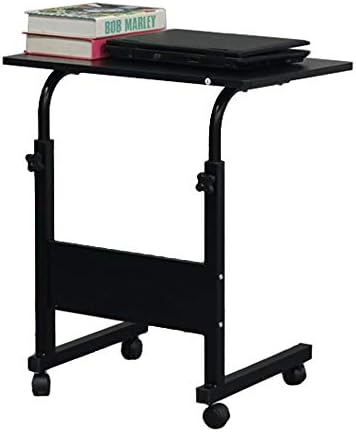 TV Tray Bed Side Table, Portable Rolling Desk Hospital Bed Laptop Table, Small Standing Desk with Wheels Adjustable Height for Sofa, Bedside, Tablet Use, Secure Non Tilt, 23.6" W, Black by NAICKUC