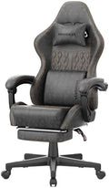 Ferghana Vintage PU Leather Gaming Chair, Ergonomic Gamer Chair with Massage, High Back Computer Office Chair with Footrest for Adults, Racing Style Reclining Video Game Chair (Grey) by FerghanaGamingChair