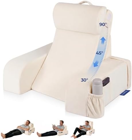 Kayfia Reading Pillow, 30-90° Stepless Adjust Angle & Height, Large, White by Kayfia