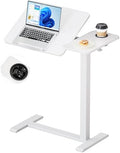 BZIUM Overbed Bedside Table with Hidden Wheels, Adjustable Medical Tilt Top Hospital Bed Table Over The Bed, Rolling Desk Mobile Standing Desk (31.5x15.8, White) by Unknown