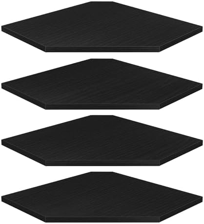 Homode Corner Floating Shelves, Corner Shelves Wall Mounted with Cord Hole, 4 Tier Diamond Shape Corner Hanging Shelving for Wall Storage, for Cable Box, TV Cords, Books, Plants, Black by Homode