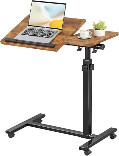 LINGMI Overbed Bedside Desk Mobile Rolling Laptop Stand Tilting Overbed Table with Wheels Height Adjustable Tray Table for Laptop Bed Sofa Side Table by Unknown
