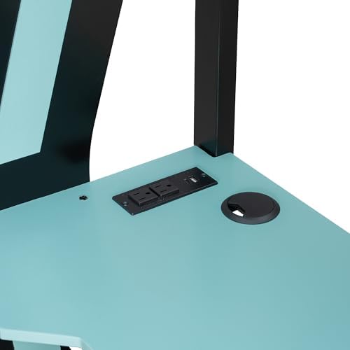 Merax Full Over Full Gaming Bunk Bed Frame with Side-Mounted Oversized Desk, USB Charging Ports & Cable Grommet & Light, Cool Design Heavy-Duty Esports Loft Bed Frame, Blue - Image 6
