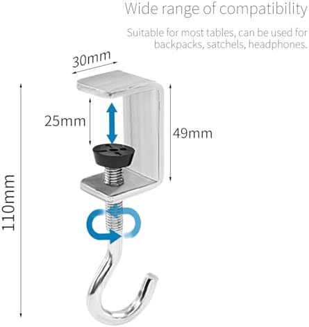 4 Pcs Desk Mount Bag Holder Hook Clamp-On Backpack Hanger Portable Desk Mount Headphones Holder Reduce Desk Clutter for Table Desk, Under Counter - Image 3