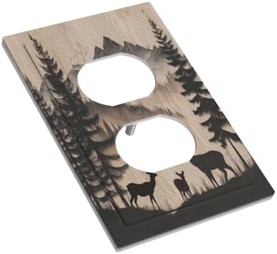 Outlet Covers Rustic Black Deer Elk Brown Wood Board Pine Tree Decorative 1 Gang Duplex Light Switch Cover Plate Single Electrical Receptacle Wall Plate Plug Switchplate Faceplate Decor - Image 3