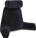 Husband Pillow Medium Reading Pillow with Arms - 23" Backrest for Sitting Up in Bed - Firm Support Bed Rest Pillow for Adults, Neck Roll, Removable Cover - TV, Reading, Lounging - Black by HusbandPillow