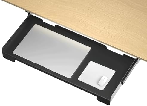 26 Inch Under Desk Mounted Sliding Loptop Drawer, Desktop Extension Pull-Out Laptop Tray for Office Desk, Extra Storage Organizer for Sit Stand Workstation by GAXOMO