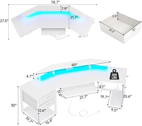 SEDETA 79" Gaming Desk with Fabric Drawers Storage, LED Light & Power Strip - Image 2