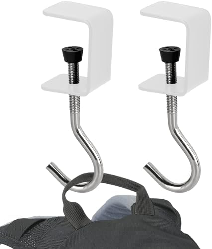 Desk Mount Bag Holder Hook Clamp-On Backpack Hanger Portable Headphones Holder, Reduce Desk Clutter, White (Pack of 2) by Zolunu