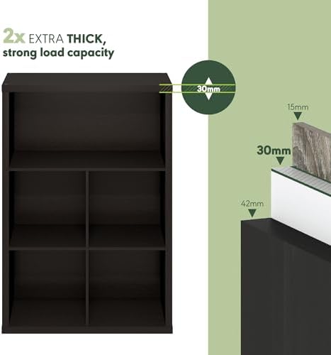Furinno Cubicle 5-Cube Book Shelf, Extra Thick Frame Bookshelf, Dark Oak - Image 7