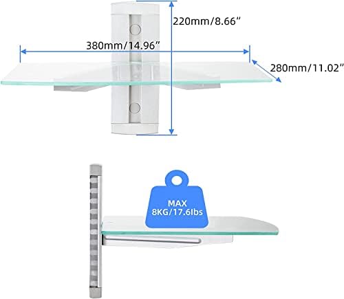 suptek Glass Floating Shelves, TV Wall Mount with Shelf for DVD Player / PS4 / Cable Boxes/Game Consoles/Sky Box/TV Accessories, Media Shelf, Flat Wall Mount Bracket, 1 Tier Shelf, Silver - Image 3