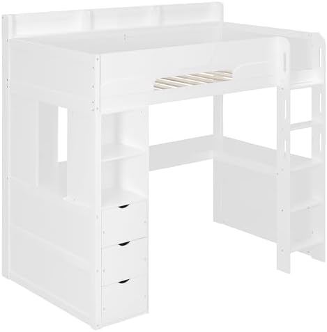 Merax Twin Size Wood Gaming Loft Bed with U-Shaped Desk, Lights & USB Ports - Image 6