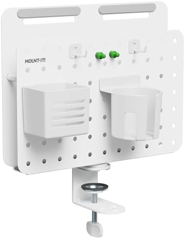 Mount-It! Desk Pegboard Organizer, 360 Rotation, White by Mount-It