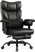 Misolant Big and Tall Office Chair with Footrest, High Back Executive Desk Chair with Adjustable Lift Armrest, 155°Recline，Lumbar Support Pillow, Faux Leather Gaming Chairs for Home or Office Black by Misolant
