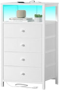 BOLUO Tall Night Stand with Drawers, White Nightstand with Charging Station and LED Light, Small White 4 Drawer Dresser for Bedroom, Room Storage Closet by BOLUO