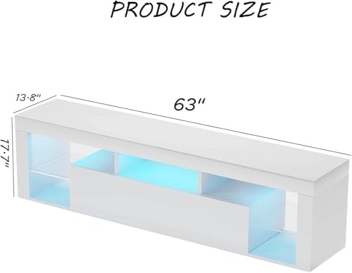 Gitua 63 in Floating TV Stand Wall Mounted, High Gloss LED Floating Entertainment Center with Storage&Adjustable Glass Shelf, TV Stand for TVs up to 75 Inch, Gaming Media Center Console Table, White - Image 2