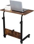 TV Tray Bed Side Table, Portable Rolling Desk Hospital Bed Laptop Table, Small Standing Desk with Wheels Adjustable Height for Sofa, Bedside, Tablet Use, Secure Non Tilt, 23.6" W, Brown by NAICKUC