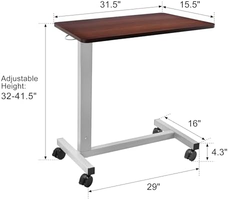 Hospital Bed Table on Wheels Over Bed Tray Adjustable Height - Image 3