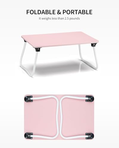 Ruxury Foldable Lap Desk Laptop Stand Bed Desk Table Tray, Breakfast Serving Tray, Portable & Lightweight Mini Table, Lap Tablet Desk for Sofa Couch Floor - Pink - Image 6