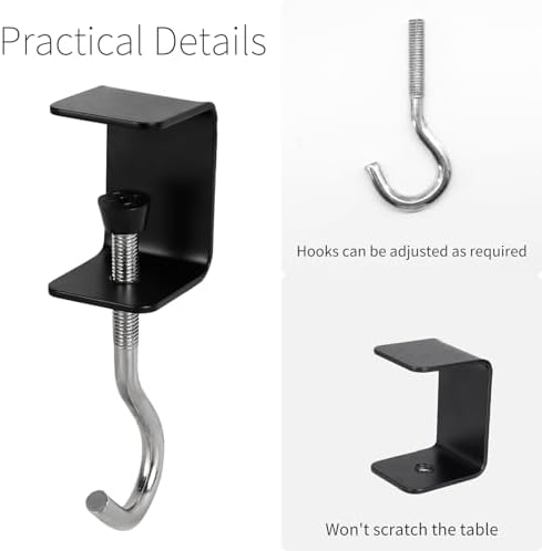 Desk Mount Bag Holder Hook Clamp-On Backpack Hanger Portable Headphones Holder, Reduce Desk Clutter, Black (Pack of 2) - Image 5