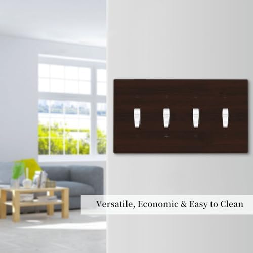 Decorative Switch Plate Covers Rustic Vintage Dark Brown Wood Grain 4 Gang Light Switch Cover Plate Quad Toggle Wall Plate 4 Hole Electrical Switchplatedimmer Faceplate for Farmhouse Decor - Image 7