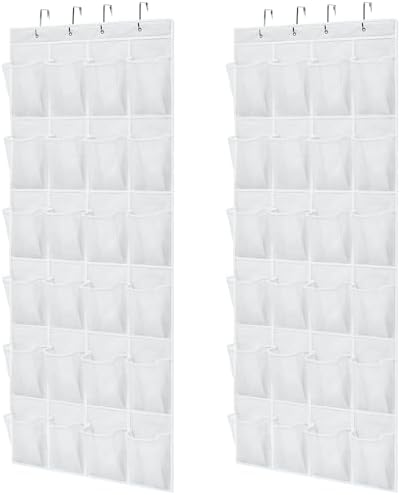 GORILLA GRIP Over the Door Shoe Organizer, 24 Large Pockets, White 2 Pack by Unknown