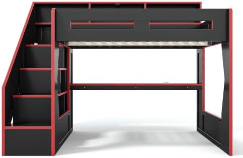 KEIKI Full Size Gaming Loft Bed with Storage Stairs, LED Lights & Desk - Image 6