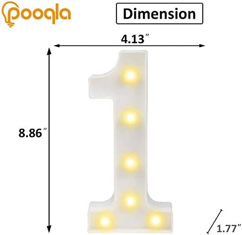 Pooqla LED Light Up Numbers, Warm White and Cool White Decorative Lighted Marquee Numbers, Light Up Numbers for 1st Birthday, Boys Girls, Party, Wedding, Bar, Night Light, Room Decor, Number 1 - Image 5