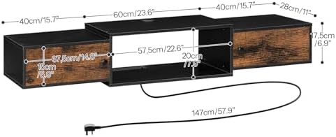 HOOBRO 55" Floating TV Stand with Power Outlet, Modern Wall Mounted Media Console Shelf Cabinet for Under TV Storage, Entertainment Center, Living Room, Bedroom, Rustic Brown and Black BF11DS01 - Image 2