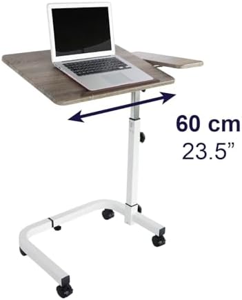 KMINA Overbed Table with Wheels, Tilting Hospital Bed Table, Wood - Image 3