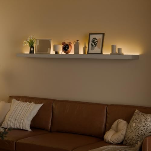 60 inch LED Gaming Floating Shelves for Wall,Solid Wood Long Wall Shelves Set of 1 with Light for Gaming Room,G1ey Rustic Wall Mounted Shelves for Living Room Bedroom Kitchen Garage by ONOTETUT