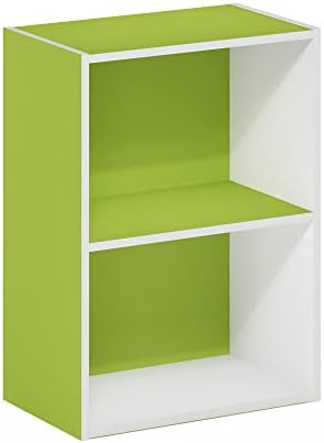 Furinno LUDER 2-Tier Book Shelf, Open Shelves Bookshelf, Green/White - Image 5