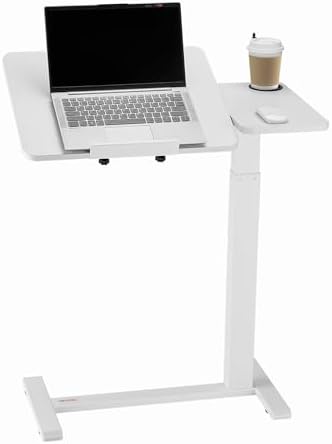 VEVOR Overbed Table, Mobile Bed Side Table with Flip Desktop and 4 Hidden Wheels, Height & Angle Adjustable Rolling Laptop Desk with Cup Holder, Portable Over Bed Desk for Home, Office, Study, White by VEVOR