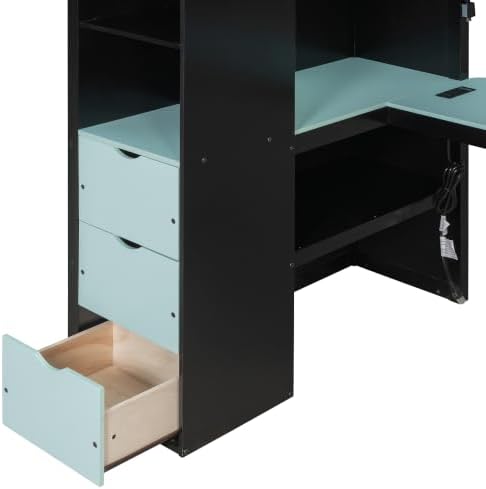 Merax Twin Size Wood Gaming Loft Bed with U-Shaped Desk, Lights & USB Ports - Image 7