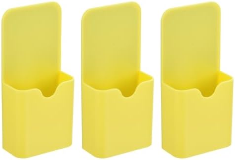 PATIKIL 3pcs Magnetic Pen Marker Holders, 50x27mm Dry Erase Marker Pencil Holder Cup Organizer for Classroom Home Office Refrigerator Whiteboard Locker, Yellow, 4x2x1 by PATIKIL