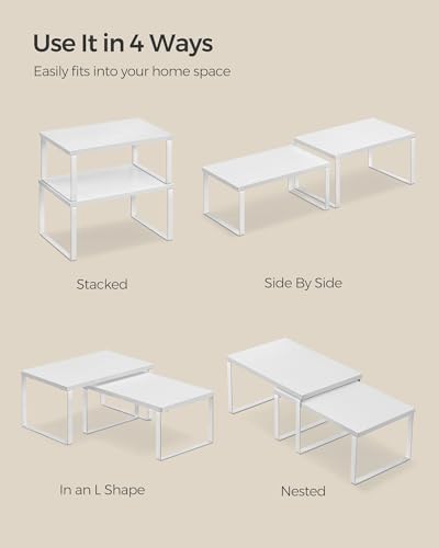 SONGMICS Cabinet Organizer Shelf, Set of 2 Kitchen Counter Shelves, Kitchen Storage, Spice Rack, Stackable, Expandable, Metal and Engineered Wood, Cloud White and Snow White UKCS02W01 (Pack of 2) - Image 6