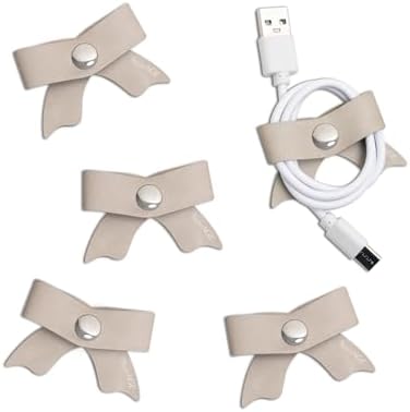 SenseAGE 5 Pack Cord Organizer, Bow Cord Keeper, Cable Organizer USB Holder, Leather Cable Management, Cable Straps, Earphone Winder, Storage Straps for Electronics, Earbuds (Moonlight Grey, Small) by SenseAGE