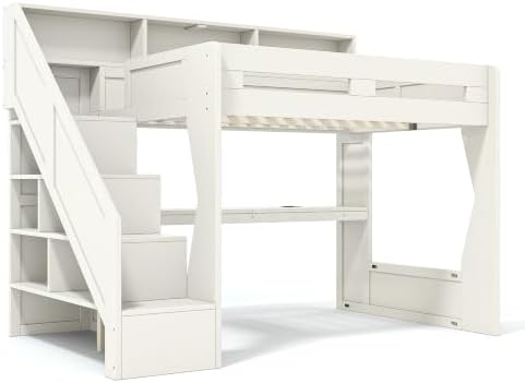 KEIKI Full Size Gaming Loft Bed with Storage Stairs, LED Lights & Desk - Image 3
