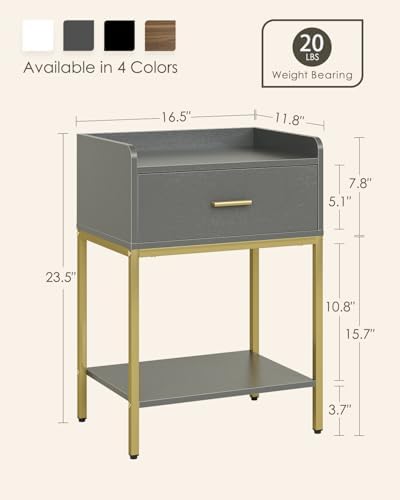 Masupu Gray Nightstand,3-Tier Modern Bedside Table Night Stand with Storage Drawer and Shelf,Small End Side Table for Bedroom,Living Room,(Without Outlet,) - Image 2