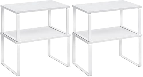 SONGMICS Cabinet Organizer Shelf, Set of 2 Kitchen Counter Shelves, Kitchen Storage, Spice Rack, Stackable, Expandable, Metal and Engineered Wood, Cloud White and Snow White UKCS02W01 (Pack of 2) by Unknown