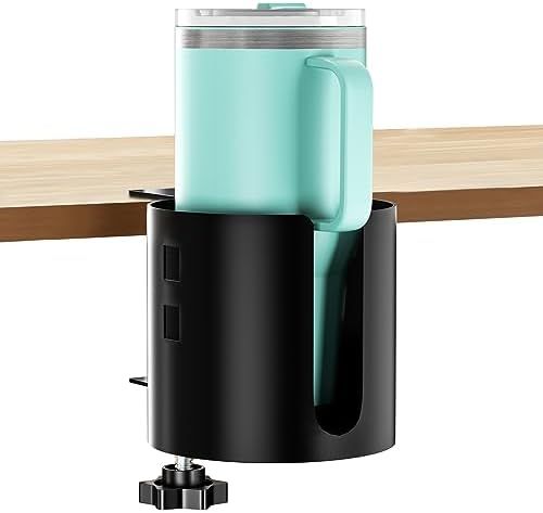 OOKUU Deeper Desk Cup Holder, Anti-Spill Cup Holder for Desk or Table, Sturdy and Durable, Easy to Install, Enough to Hold Coffee Cups, Water Bottles, Gaming PC Office Accessories, Black by OOKUU