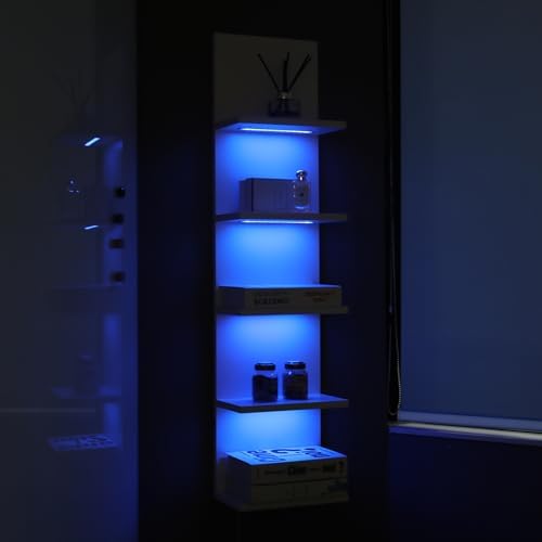 5 Tier Wall Shelf Unit, White, RGB Lack Shelf with Light - Image 4