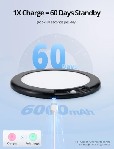 Combuh Black Battery Powered Motion Sensor Ceiling Lights Wireless, Rechargeable 60 Day Battery Operated Waterproof Inside Shower Lighting with Remote Magnetic Without Wiring for Closet Garage - Image 2