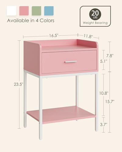 Masupu Nightstand,Bedside Table 3-Tier Modern Night Stand with Storage Drawer and Shelf,Small End Side Table for Bedroom,Living Room,Black (Without Outlet, Pink) - Image 2