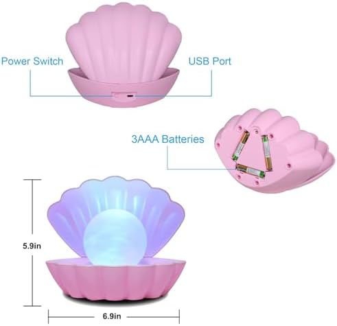 LKUA Shell Pearl Beach Themed Night Light, RGB 8 Colors Changing Mood Shell Pearl Lamps, Bedside LED Clamshell Portable Night Lights for Bar (Pink) - Image 3