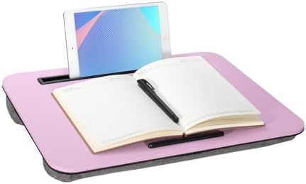 Portable Laptop Desk Fits Up to 16“ Laptops, with Tablet Slot, Built-in Cushion,Great for Home & Office,Lap Desk with Cushion (Pink, Medium) by YUELAKE