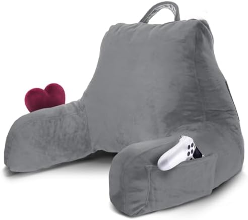 Nestl Reading Pillow for Kids & Teens with Shredded Memory Foam, Backrest Pillows for Reading, Watching, and Gaming, Use on The Couch, Bed, or Floor, Adjustable Support with Washable Cover Grey by Nestl