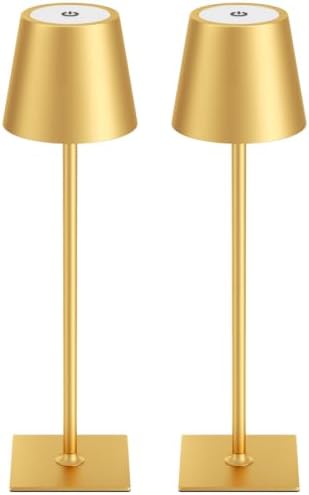 Kakanuo Gold Cordless Rechargeable Table Lamp 5000mAh Battery Operated Lamps, 3 Colors Stepless Dimming Touch Lamp for Living Room, Kitchen Counter, Dining, Outdoor Patio, 2 Pack by KakanuoLightings