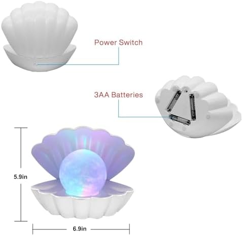 LKUA Shell Pearl Beach Themed Night Light, RGB 8 Colors Changing Mood Shell Pearl Lamps, Bedside LED Clamshell Portable Night Lights for Bar (White) - Image 3